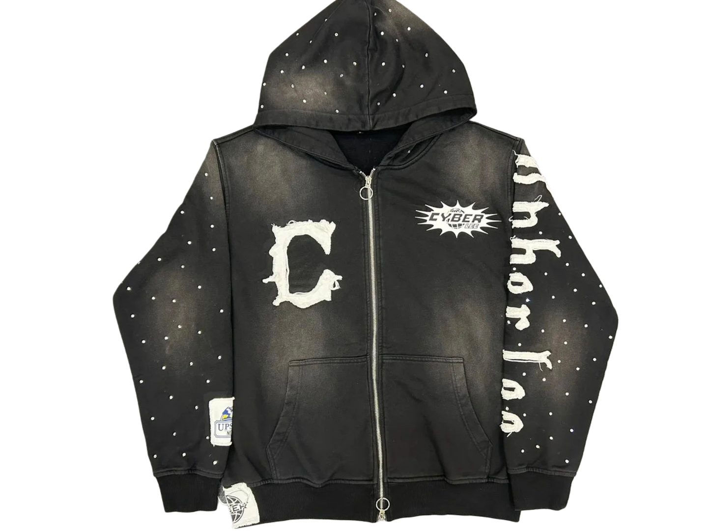 CyberLee Double-way Zip Rhinestone Hoodie (Ready to Ship)