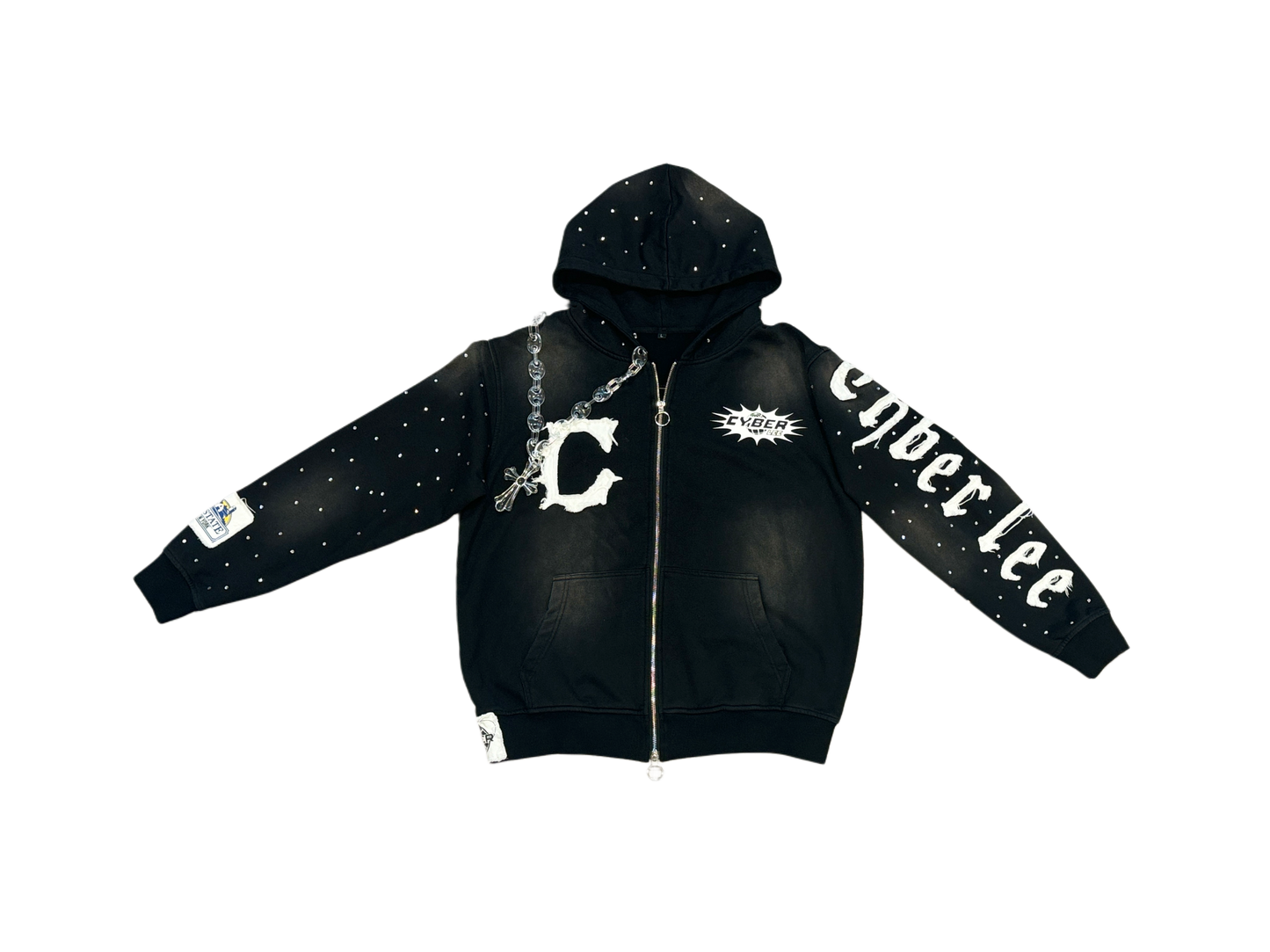 CyberLee Double-way Zip Rhinestone Hoodie (Ready to Ship)