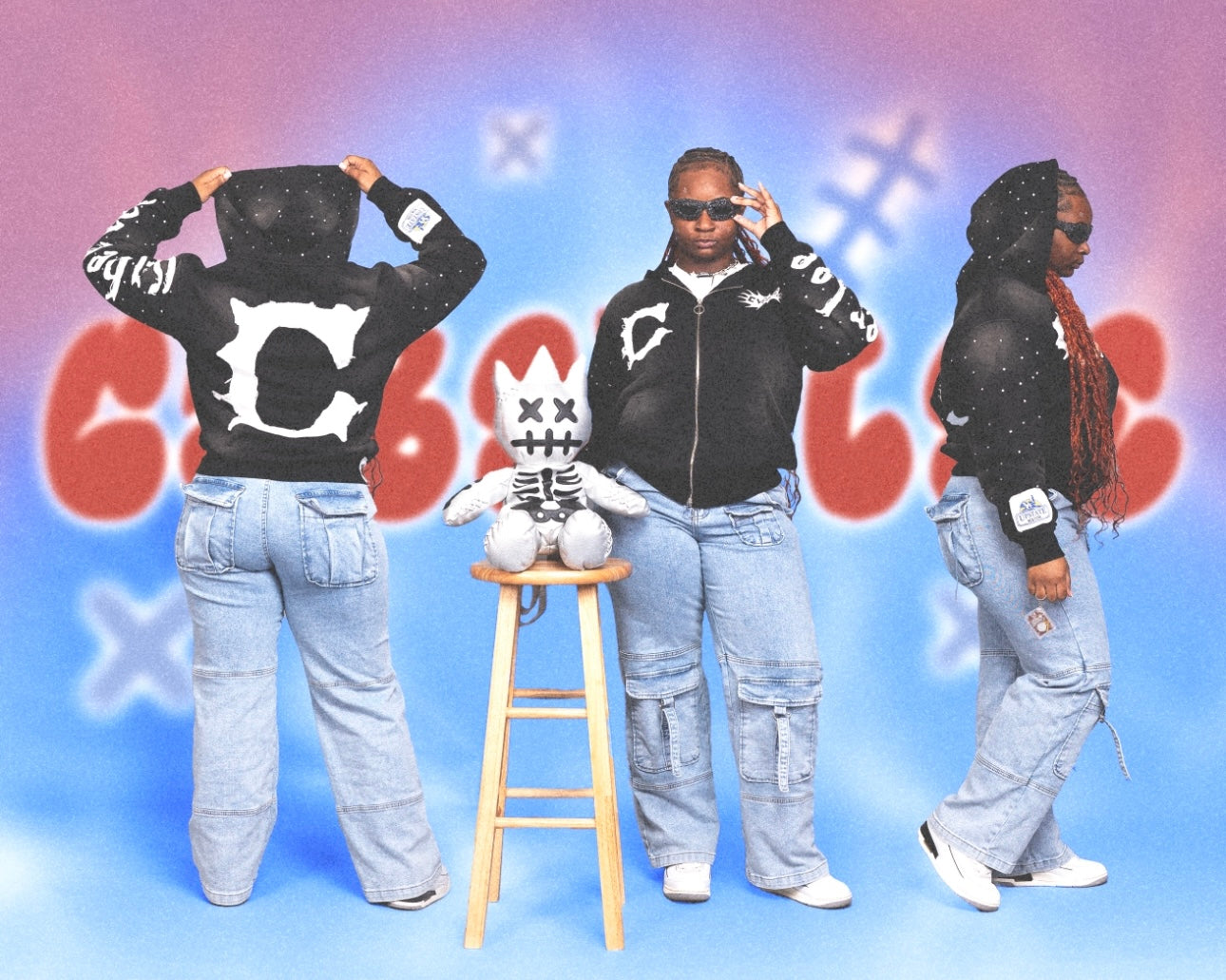 CyberLee Double-way Zip Rhinestone Hoodie (Ready to Ship)