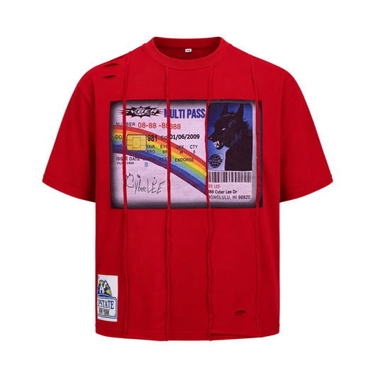 CyberLee 5 panel deconstructed distressed T-Shirt (Ready to Ship)