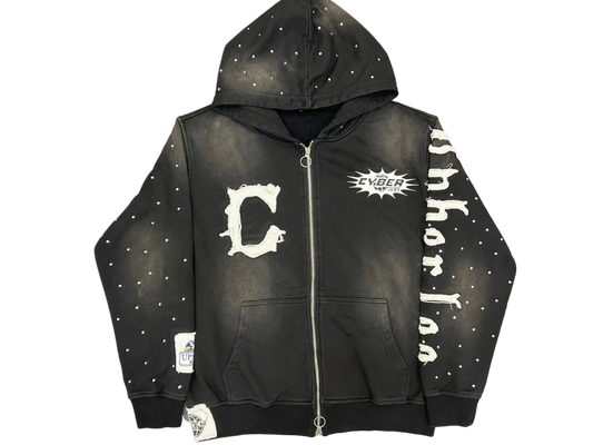 CyberLee Double-way Zip Rhinestone Hoodie (Ready to Ship)