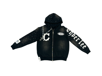 CyberLee Double-way Zip Rhinestone Hoodie (Ready to Ship)