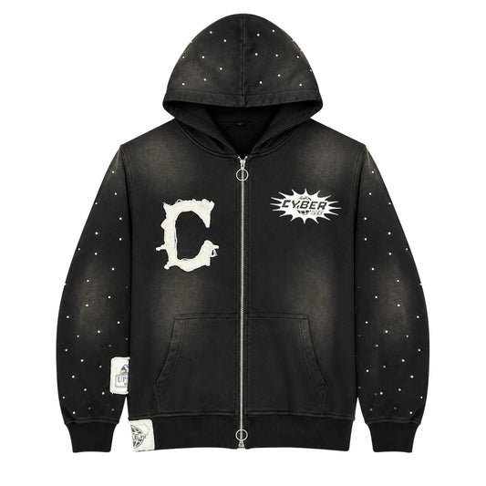 CyberLee Double-way Zip Rhinestone Hoodie (Ready to Ship)