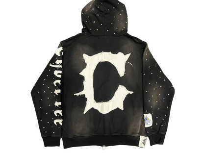 CyberLee Double-way Zip Rhinestone Hoodie (Ready to Ship)