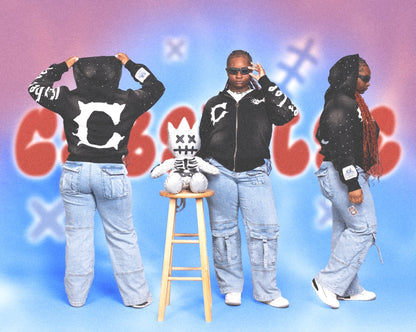 CyberLee Double-way Zip Rhinestone Hoodie (Ready to Ship)